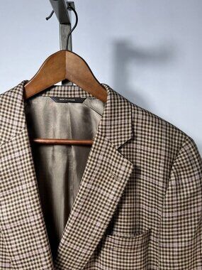 PAUL STUART Brown/Tan Wool/Silk/Linen Blend  2 btn Blazer 43 Semi-Long